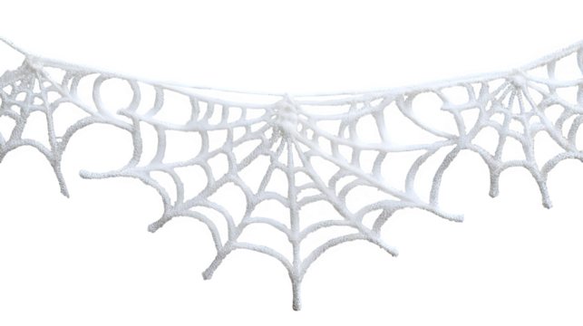 White spider web delicate cut-out strands for decor, isolated on white background