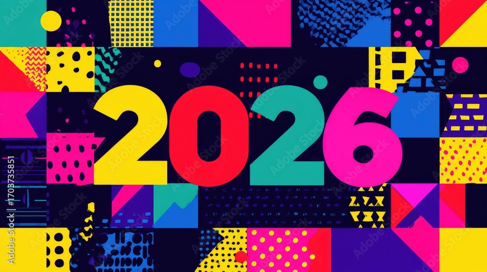 Poster vibrant 2026 colorful abstract background with geometric patterns and shapes for creative projects a