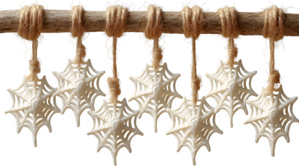 White spider web delicate cut-out strands for decor, isolated on white background