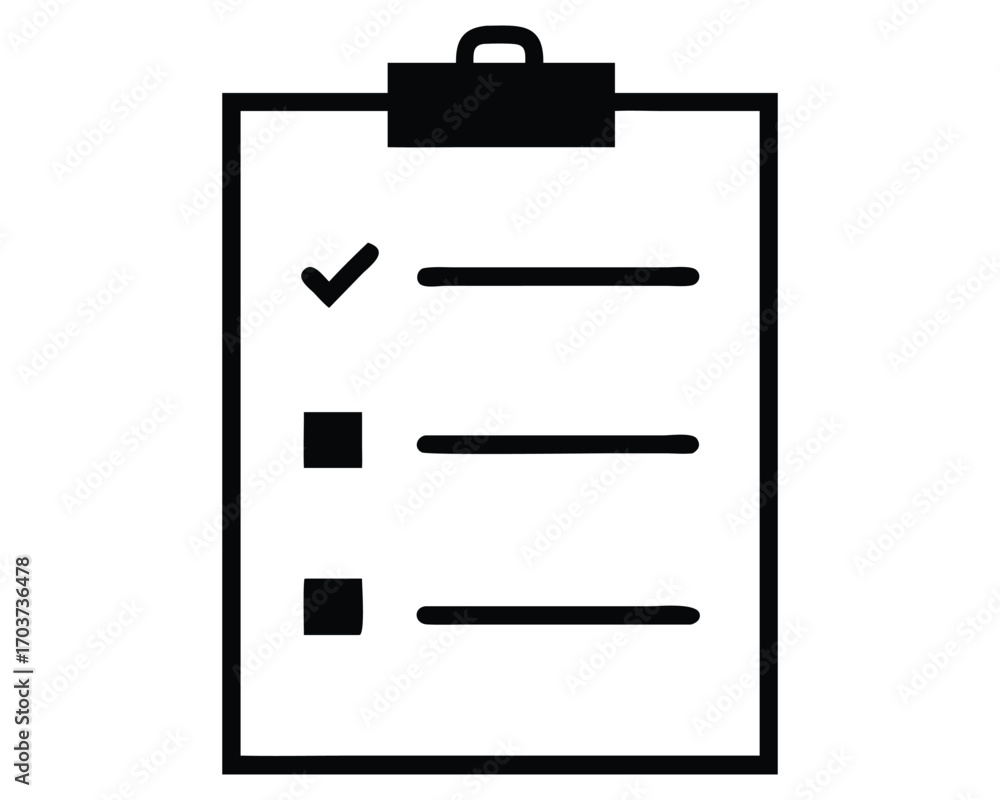 Poster vector business icon showing a black clipboard with a pen and a blank sheet of paper, ready for a ch