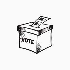 Hand drawn of voting ballot box icon, Election Vote concept, Simple line design for web site, logo, app, Vector illustration
