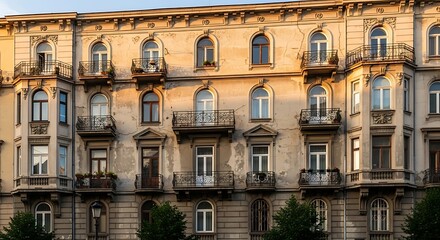 Fototapeta premium Old European Building Facade with Balconies.
