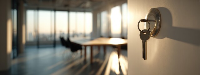 Key in Door of Modern Office Space