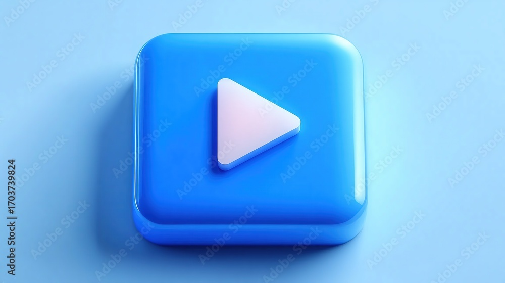 Fototapete minimalist blue and white play button icon, 3d isometric view rendering on solid background, profess