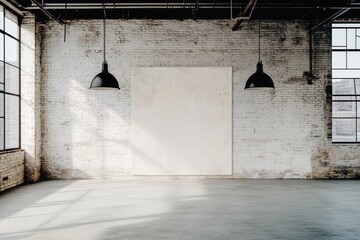 Spacious gallery with empty canvas display