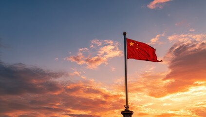Chinese flag at sunset