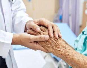 Doctor comforting patient's hand
