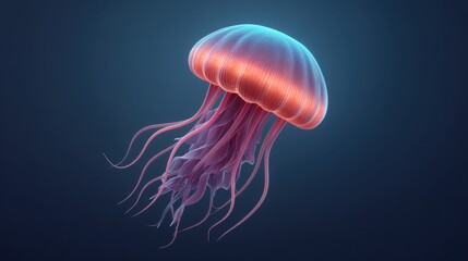 Naklejka premium Stunning and Ethereal Jellyfish in Vibrant Colors Swimming Gracefully Through Dark Water, Showcasing Intricate Tentacles and Beautiful Patterns