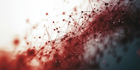 Abstract network pattern with red, black nodes. Futuristic style, digital fabric, interconnected lines. Background, headers, web visuals, web banners, modern 90s, 2000s creative tech aesthetic.