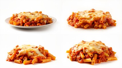 Four different types of pasta on a white surface background design style backgrounds emotion gesture depth creative figure elements scene frame motion colorful cartoonish expression