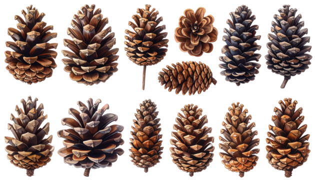 Collection of various pine cones, showcasing different shapes and textures