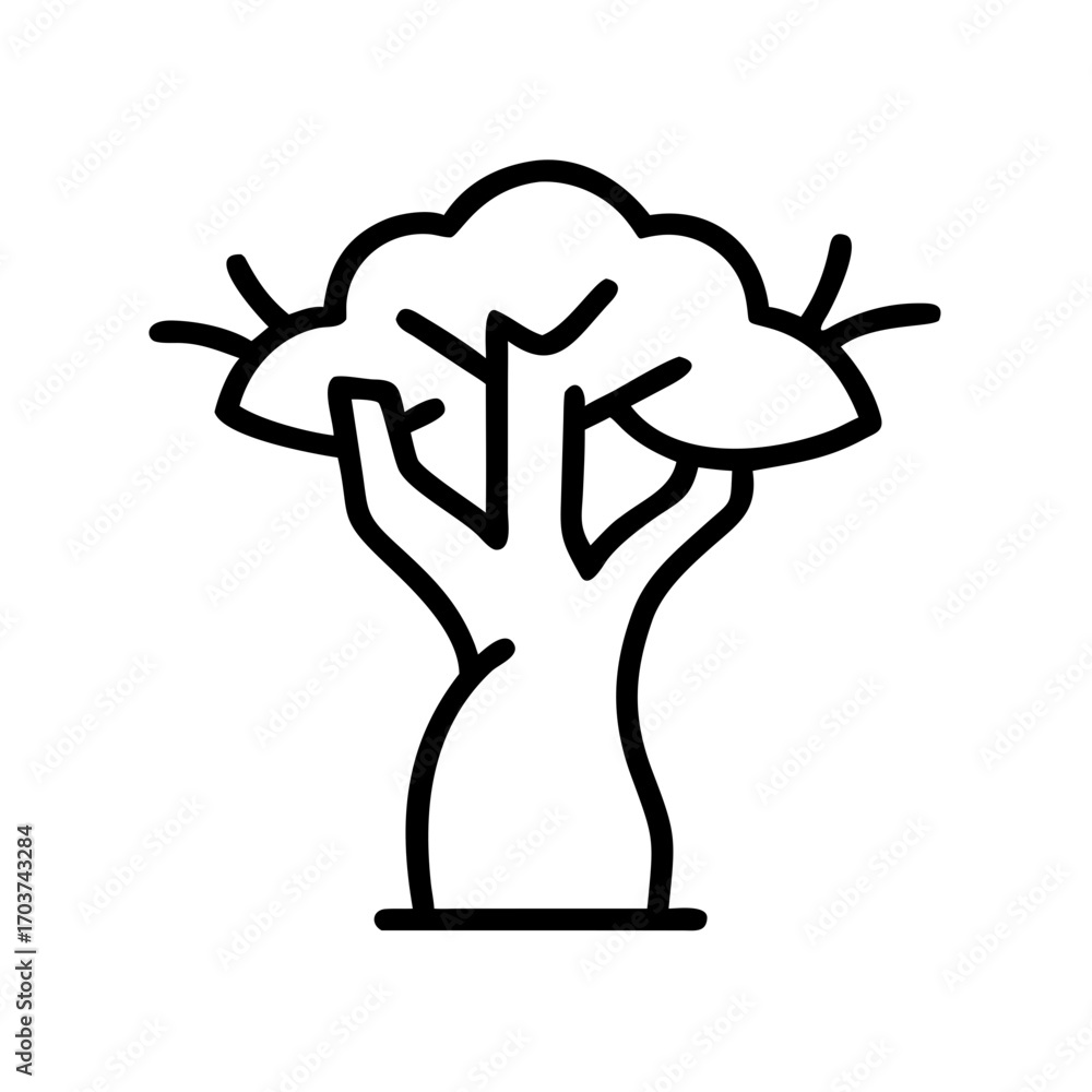 Poster simple line drawing of a tree with leafy branches