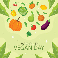 Hand drawn Flat World vegan day Illustration 5