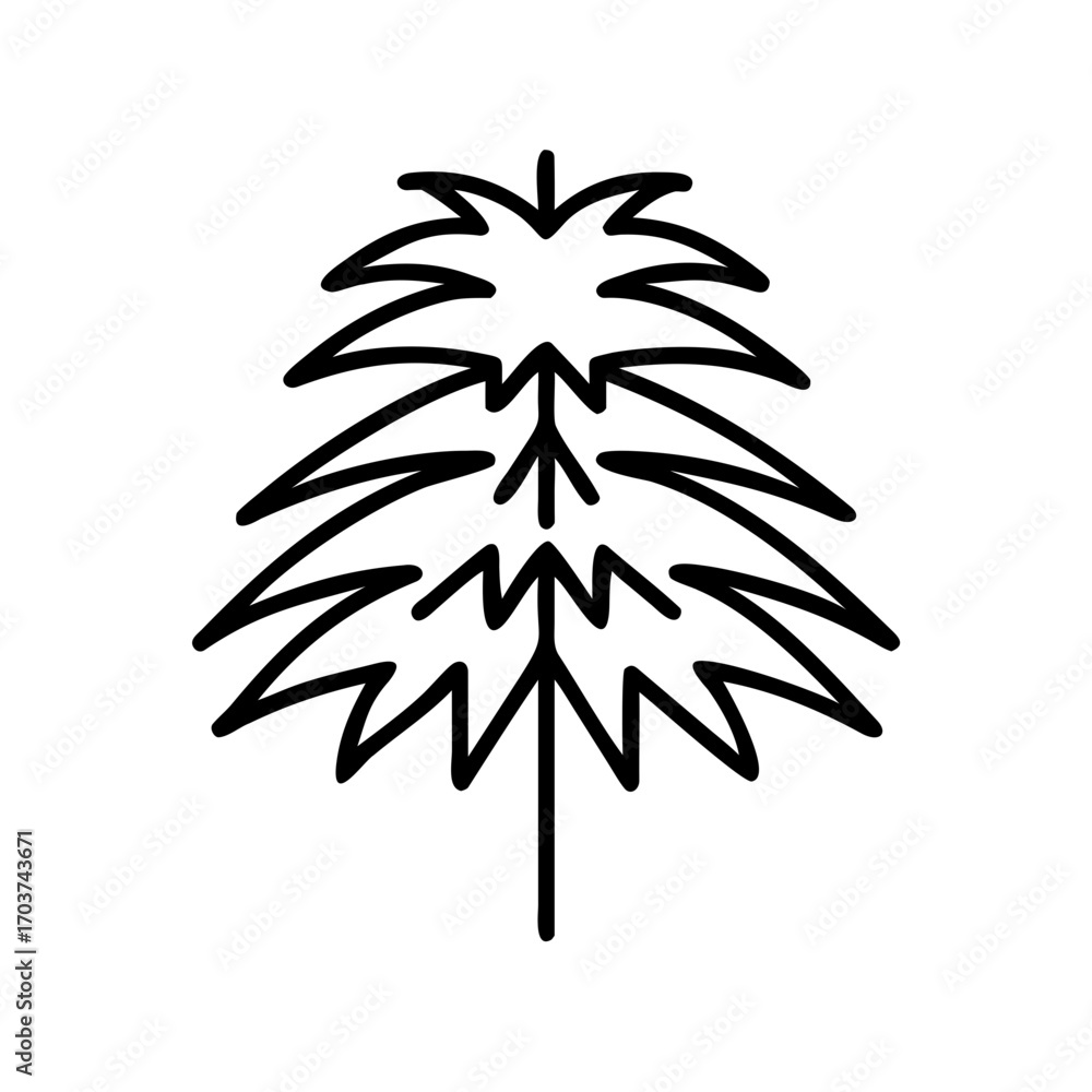 Poster simple line drawing of a pine tree with symmetrical branches