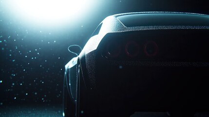 Silhouette of a sleek car against a soft glowing background, showcasing a modern design with high contrast, Ideal for automotive themes, advertising, and branding related to cars and luxury,