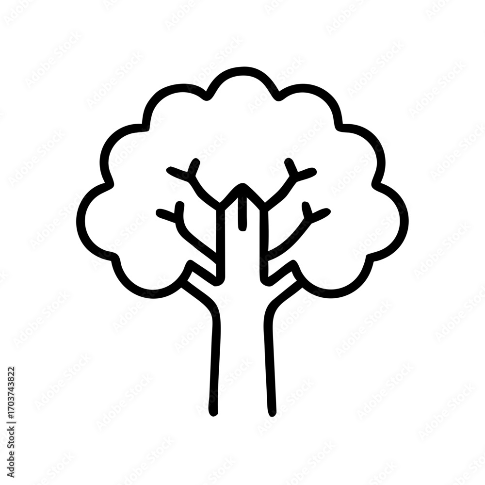 Poster simple line art of a tree with branches and leaves