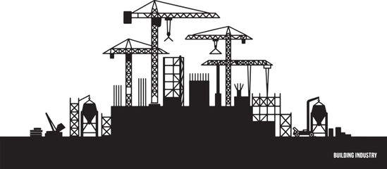 Obraz premium Silhouette of a Construction Site with Cranes and Buildings for Urban Development