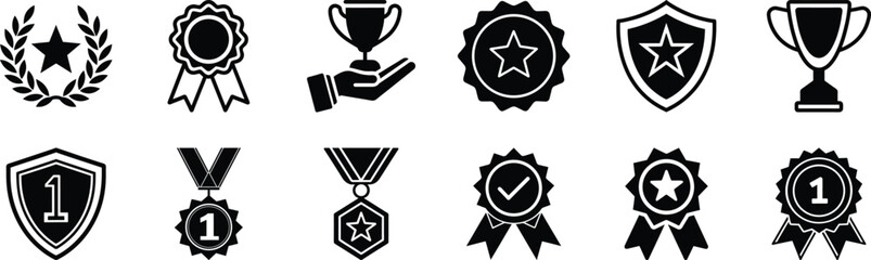 Reward icon set. Trophy icon certification, evaluation, stamp, satisfaction, service, support Illustration on white background.