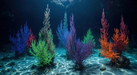 Vibrant Underwater Scene with Colorful Coral Reef in Deep Ocean Environment