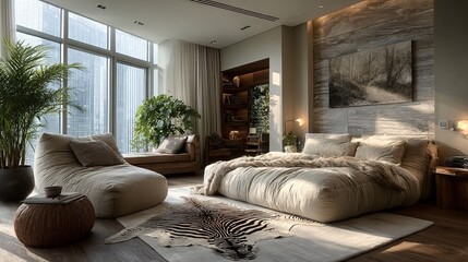Cozy Modern Bedroom with Natural Light and Elegant Decor Elements