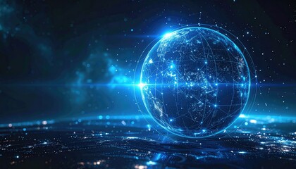 Abstract Dark Blue Gradient Background with Glowing Sphere Smooth Clean Minimal Design Perfect for Technology or Futuristic Concepts