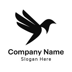 Obraz premium Modern minimalist black bird logo design, featuring a stylized soaring bird with dynamic wings. This elegant, abstract vector graphic is perfect for companies in tech, logistics, travel, or creative f