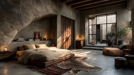 Cozy Modern Bedroom with Natural Elements and Earthy Aesthetic