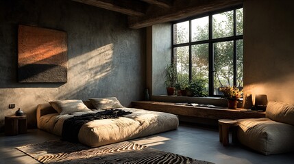 Cozy Minimalist Bedroom with Natural Light and Stylish Decor