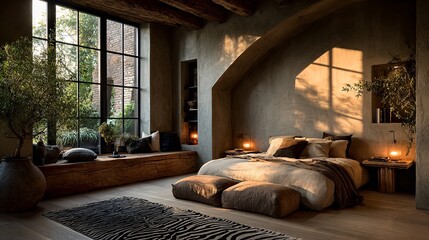 Cozy Earthy Bedroom with Natural Light and Minimalistic Decor