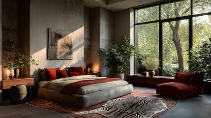 Cozy Modern Bedroom with Natural Light and Stylish Decor Elements