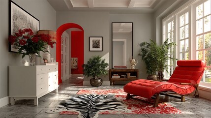 Elegant Living Room with Modern Design and Vibrant Color Accents