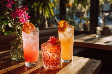 Refreshing drinks in a sunlit cafe