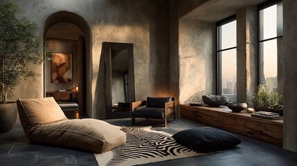 Cozy Modern Living Room with Natural Light and Earthy Decor