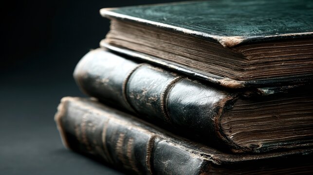 A close-up view of vintage leather-bound books stacked together, exuding a sense of history and knowledge, Perfect for educational materials, literary themes, or nostalgia-focused projects,