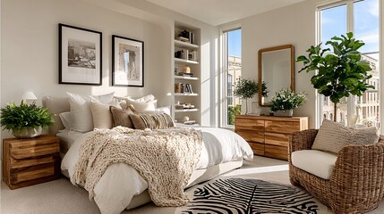 Cozy and Stylish Modern Bedroom with Natural Light and Plants
