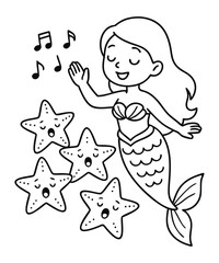 Naklejka premium Cute Mermaid Coloring Page