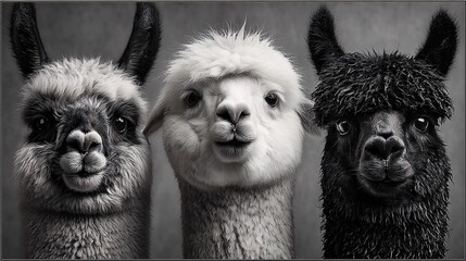 Three Unique Alpacas with Distinctive Features Posing Together