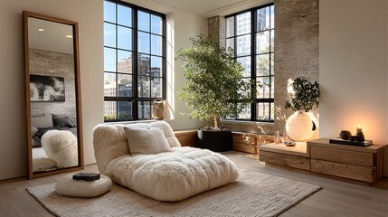 Cozy Modern Living Room with Natural Light and Minimalist Decor
