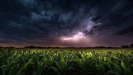 Stormy night over a cornfield