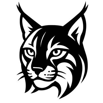 Intensely Gaze Bobcat Lynx Head Mascot Logo Design - Fierce Wildcat Animal Vector Art Illustration for Sports Teams, Brands, Apparel, and Digital Graphics. A powerful, striking black and white predato