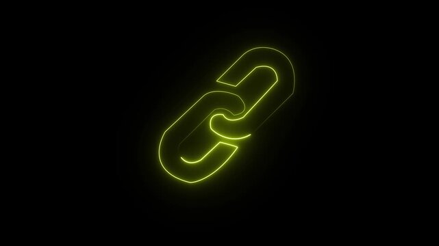 A glowing yellow neon link icon on a black background, perfect for illustrating connection and networking in digital spaces