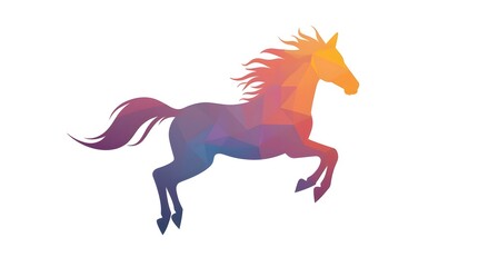 Abstract vector illustration of a jumping horse, smooth gradient colors, geometric shapes combined with dynamic motion, isolated on white background