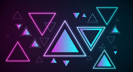 Modern abstract background with glowing neon triangle shapes in vibrant purple and cyan