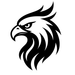 Obraz premium Black and white stylized eagle head vector logo design, fierce bird of prey mascot emblem. Powerful majestic avian symbol for brand identity, sports, gaming, security, corporate use with sharp lines a
