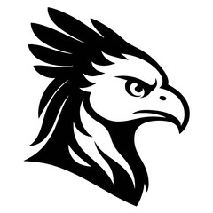 Obraz premium Stylized black and white eagle head vector logo, a fierce and majestic bird of prey silhouette. Perfect emblem for sports, gaming, branding, tattoos, symbolizing power, strength, freedom, and a bold m