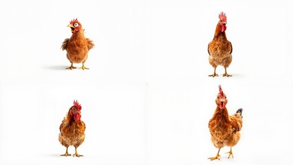 Four pictures of a chicken on white background colorful frame illustration cartoonish emotion composition creative expression figure style gesture motion backgrounds scene depth design