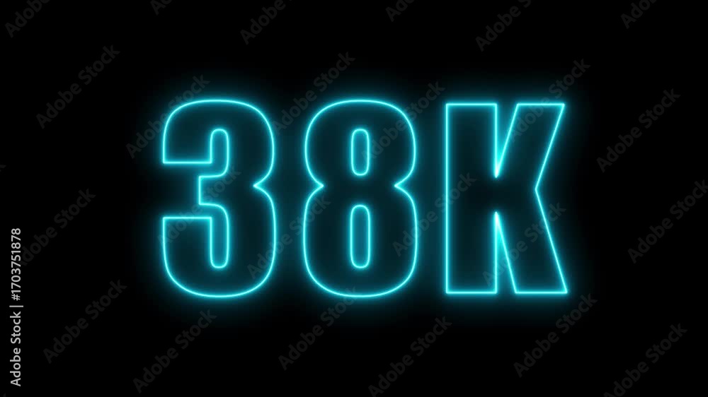 Poster neon glowing 38k text on black background loop animation graphic