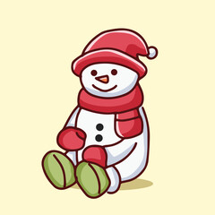 cute cartoon character snowman is sitting elements