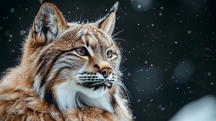 Obraz premium Close up portrait of a majestic lynx in a winter snowstorm