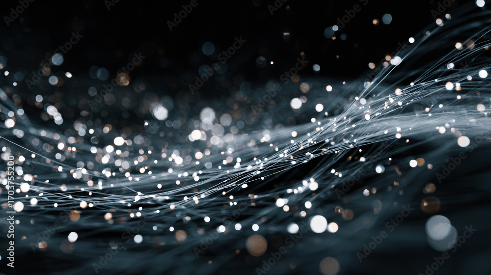Aufkleber abstract glowing lines and bokeh lights forming a wavy pattern on a dark background